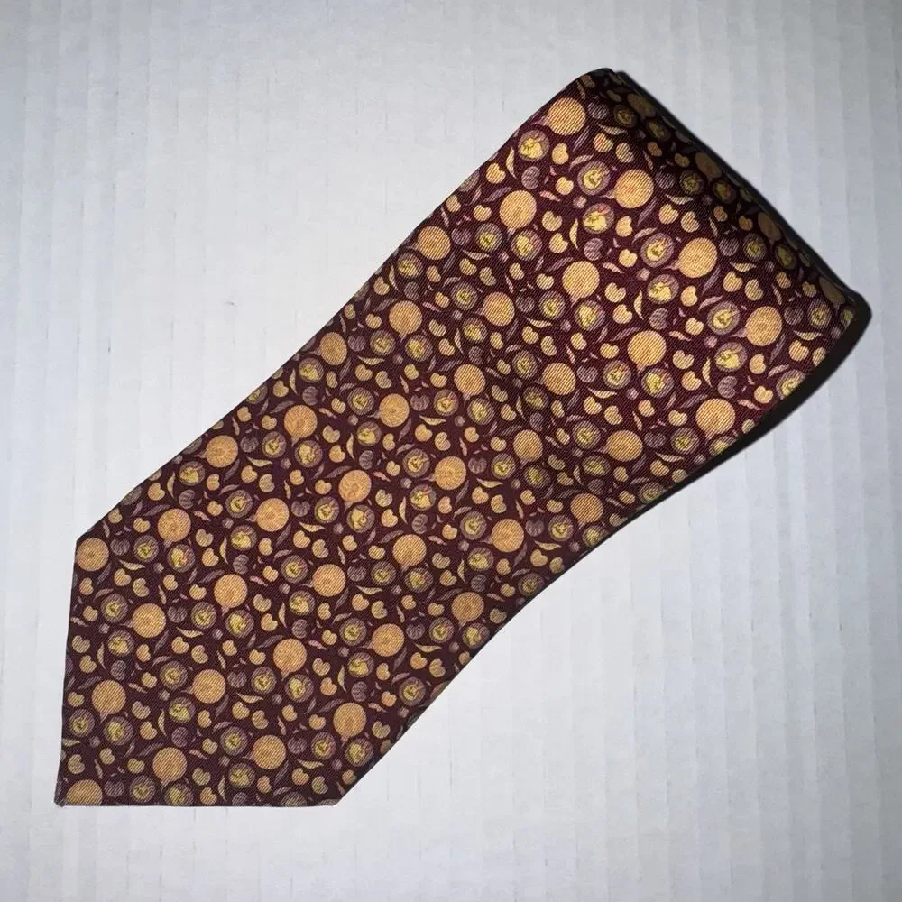 Salvatore Ferragamo Tie Mens Silk Burgundy Gold Novelty Faces Pumpkins Fall